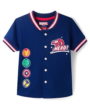 Babyhug Marvel Poplin Woven Half Sleeves Shirt With Avengers Graphics - Navy Blue
