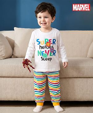 Babyhug Marvel Single Jersey Knit Full Sleeves T-Shirt & Pyjama Night Suit With Avengers Graphics - Multicolor