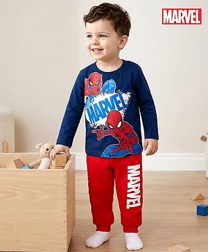 Babyhug Marvel Single Jersey Knit Full Sleeves T-Shirt & Pyjama Night Suit With Spider-Man Graphics - Multicolor