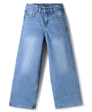 Primo Gino Woven Full Length Wide Leg
                              Jeans with Back Pocket Star Patch - Blue