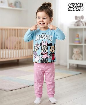 Babyhug Disney Single Jersey Knit Full Sleeves T-Shirt & Pyjama Night Suit With Minnie & Friends Graphics - Multicolor