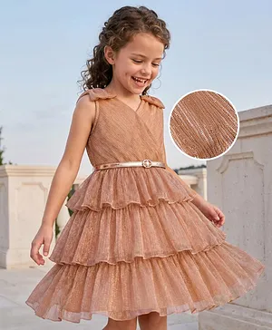 Hola Bonita Knit Sleeveless
                                  Shimmer Dress with Belt - Gold