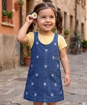Babyhug Poplin Knit Floral
                                  Embroidered Frock with Half Sleeves
                                  Inner Tee - Yellow