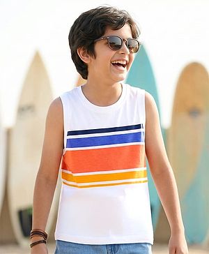 Pine Kids 100% Cotton Sleeveless  Striped Tank T-Shirt -White