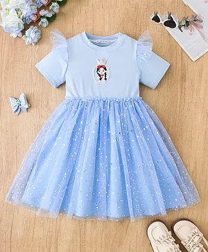 Mark & Mia Half Sleeves Girl
                              Printed & Crown Embroidered Party
                              Dress - Light Blue