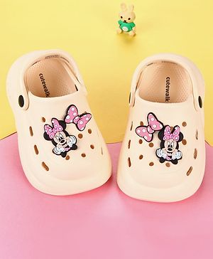 Cute Walk by Babyhug Disney  Back Strap Clogs With Minnie Mouse Applique - OffWhite