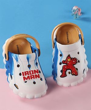 Cute Walk by Babyhug Marvel Back Strap Clogs With Iron Man Applique - Blue