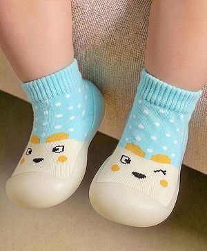 Cute Walk by Babyhug Slip On Sock Shoes With Polka Dots Design - Light Blue