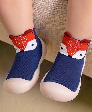 Cute Walk by Babyhug Slip On Socks Shoes With Fox Print - Blue