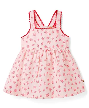 Dew Drops Cotton Woven Sleeveless
                                  One Piece Frock With Floral Print -
                                  Peach