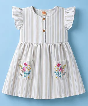 Dew Drops Cotton Woven One Piece
                                  Floral Embroidered Dresses/Frocks
                                  Sleeveless Beige 4-5 Years