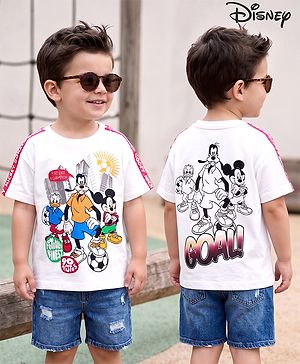 Babyhug Disney Single Jersey Knit Half Sleeves T-Shirt With Front & Back Mickey & Friends Graphics - White