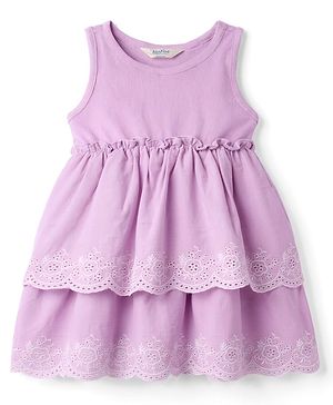 Bonfino Cotton Rib Knit and Woven Dress with Tiers Lavender 6-9 Months