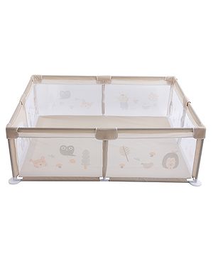 Babyhug Playpen & Play Yard  Khaki| 150 x 180 cm Large Play Area| Zipper Door & Toy Pouch| Foldable Indoor & Outdoor Playpen| Safe & Sturdy| for 05 Years Boys & Girls| Easy to Assemble