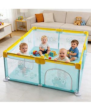 Babyhug Smart Portable Playpen with Safety Lock & Play Fence  Light Blue| Spacious Baby Play Area| Foldable Panels| Indoor & Outdoor Use| Easy to Assemble| Safe Play Zone for Babies & Toddlers