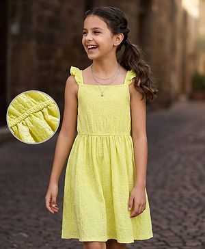 Pine Kids Woven Sleeveless Solid Colour Wrinkled Frock - Yellow