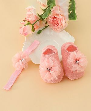 Bonfino Headband With Booties & Floral Applique - Pink