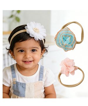 Babyhug Headband with Floral Applique Pack of 3 Free Size - Multicolor