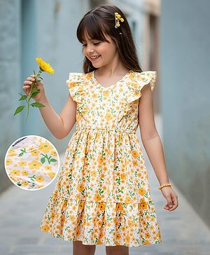Pine Kids 100% Cotton Knit Sleeveless Floral Printed Frock - Multicolour