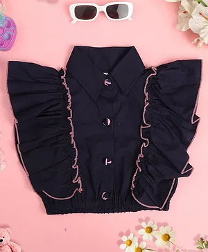 Cutiekins Cotton Woven Sleeveless
                              Frill Detailed Crop Top - Navy Blue &
                              Pink