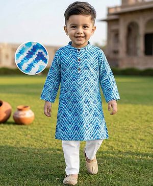 Babyhug Cambric Woven Full Sleeves Kurta Pajama Set with Chevron Print - Blue