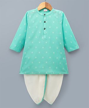 Babyhug 100% Cotton Woven Full Sleeves Floral Embroidered Kurta & Dhoti Set - Turquoise