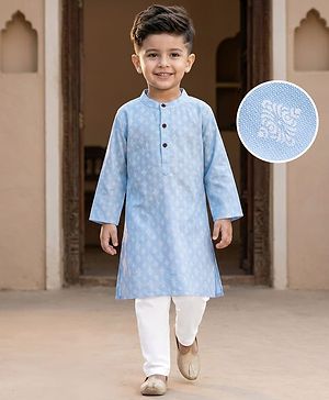Babyhug Cambric Woven Full Sleeves Printed Kurta Pyjama Set - Blue