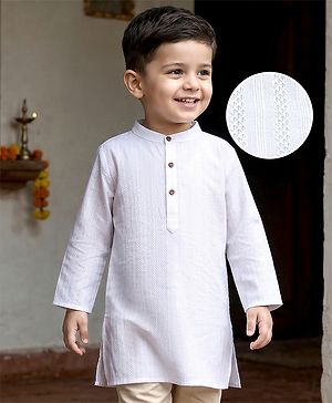 Babyhug 100% Cotton Woven Full Sleeves Embroidered Kurta -White