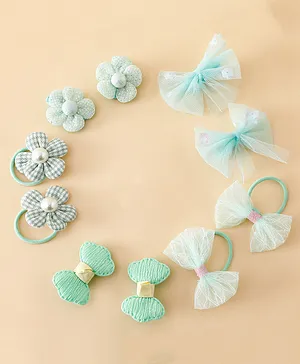 Babyhug Free Size Bow & Butterfly Clips & Rubber Pack of 10- Light Green.