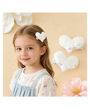 Pine Kids Free Size Sequin Heart Hair Clips Pack Of 2 - White.