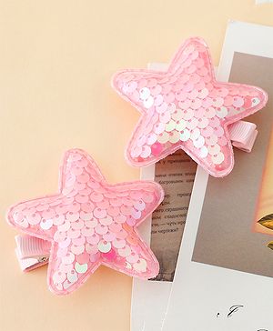 Babyhug Free Size Sequin Star Hair Clips Pack Of 2 - Pink.