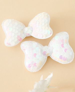 Babyhug Free Size Sequin Bow & Butterfly Clips Pack Of 2 - Off White.