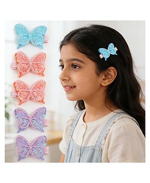Pine Kids Free Size Bow & Butterfly Clips Pack of 6 - Multicolor