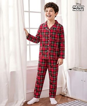 Pine Kids Disney Cotton Woven Full Sleeves Shirt & Pyjama Co-ord Night Suit With Mickey Mouse Print - Multicolor