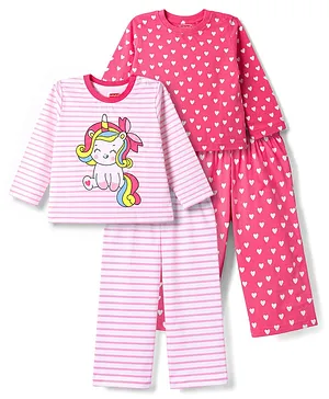 Babyhug Cotton Knit Full Sleeves
                              Hearts Unicorn & Striped Printed
                              Co-Ords T-Shirt & Pyjama Night Suit
                              Pack Of 2 - Multicolor