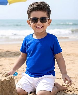 Babyhug 100% Cotton Knit Half Sleeves Solid T-Shirt - Navy Blue