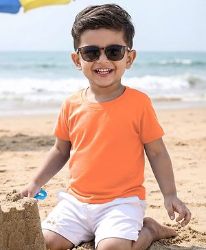 Babyhug 100% Cotton Knit Half Sleeves Solid T-Shirt - Orange