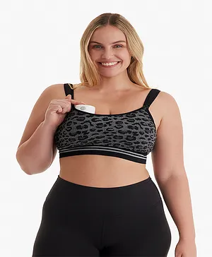 Momcozy Leopard Pattern Printed Hands Free Pumping Bra - Leopard Black