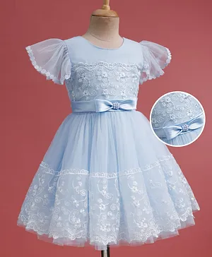 Mark & Mia Woven Sleeveless
                                  Party Dress With Floral Embroidery
                                  & Bow Applique - Blue