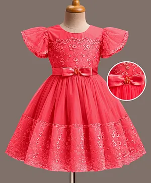 Mark & Mia Woven Sleeveless
                                  Party Dress With Floral Embroidery
                                  & Bow Applique - Orange