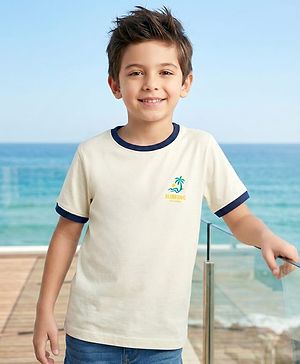 Pine Kids 100% Cotton Knit Half Sleeves Beach Theme Printed T-Shirt - White