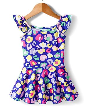 Babyhug Sleeveless Water Repellant Abstract Printed Frock Swimsuit - Blue