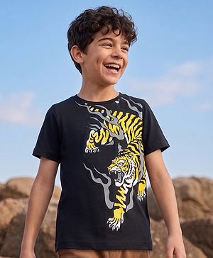 Pine Kids Cotton Knit T-Shirts Half Sleeves Round Neck Graphic Jet Black 4-5 Years