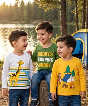 Babyhug Cotton Knit Full Sleeves T-Shirts With Animal & Text Print Pack of 3 - Multicolor