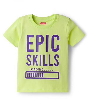 Babyhug 100% Cotton Knit Half Sleeves Text Printed T-Shirt - Lime Green