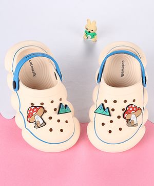 Cute Walk by Babyhug Clogs With Back Strap Closure & Applique Detailing - Beige & Blue