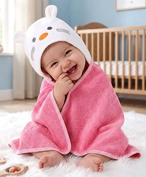 Babyhug Terry Knit Microfiber Hooded Towel with Bunny Embroidery & Applique L 75 x B 70 cm - Pink