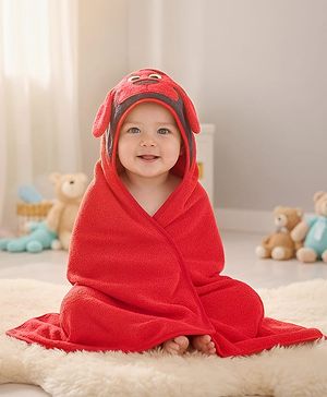 BABYHUG TERRY Knit Hooded Towel With Dog Patch L 71.5 cm x B 70.5 cm - Red