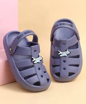 Kookie Kids Back Strap Clogs with Airplane
                      Applique - Blue