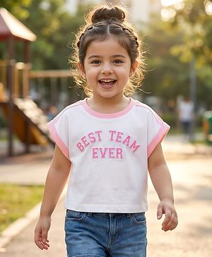 Babyhug Cotton Knit Half Sleeves  Oversized T-Shirt With Best Team Ever Print - White